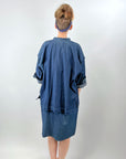 80s 90s Indigo Denim Coat Dress Issey Miyake Plantation OSFM VFG