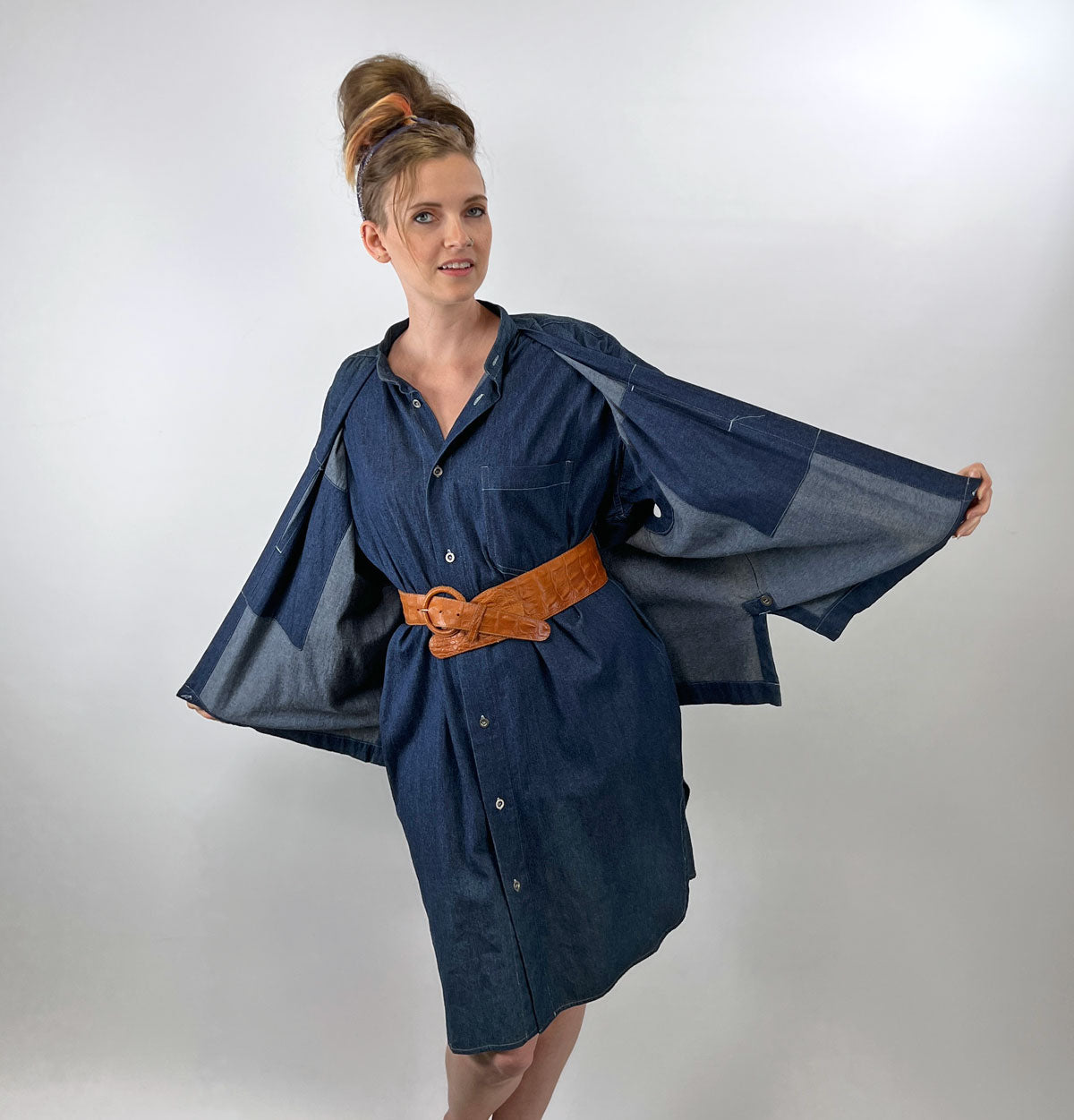 80s 90s Indigo Denim Coat Dress Issey Miyake Plantation OSFM 80s 90s Indigo Denim Coat Dress Issey Miyake Plantation OSFM