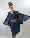 80s 90s Indigo Denim Coat Dress Issey Miyake Plantation OSFM VFG