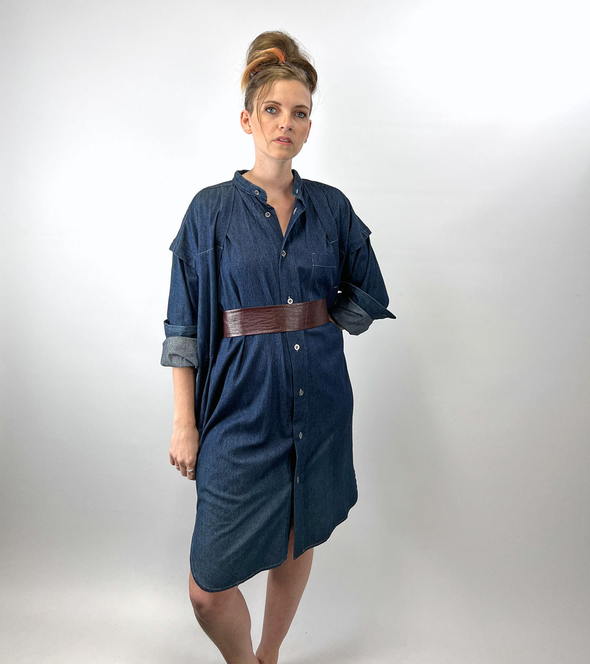 美品 80s 90s I.S. ISSEY MIYAKE デニムロングワンピース 80s 90s Indigo Denim Coat Dress Issey Miyake Plantation OSFM