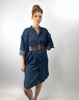 80s 90s Indigo Denim Coat Dress Issey Miyake Plantation OSFM VFG