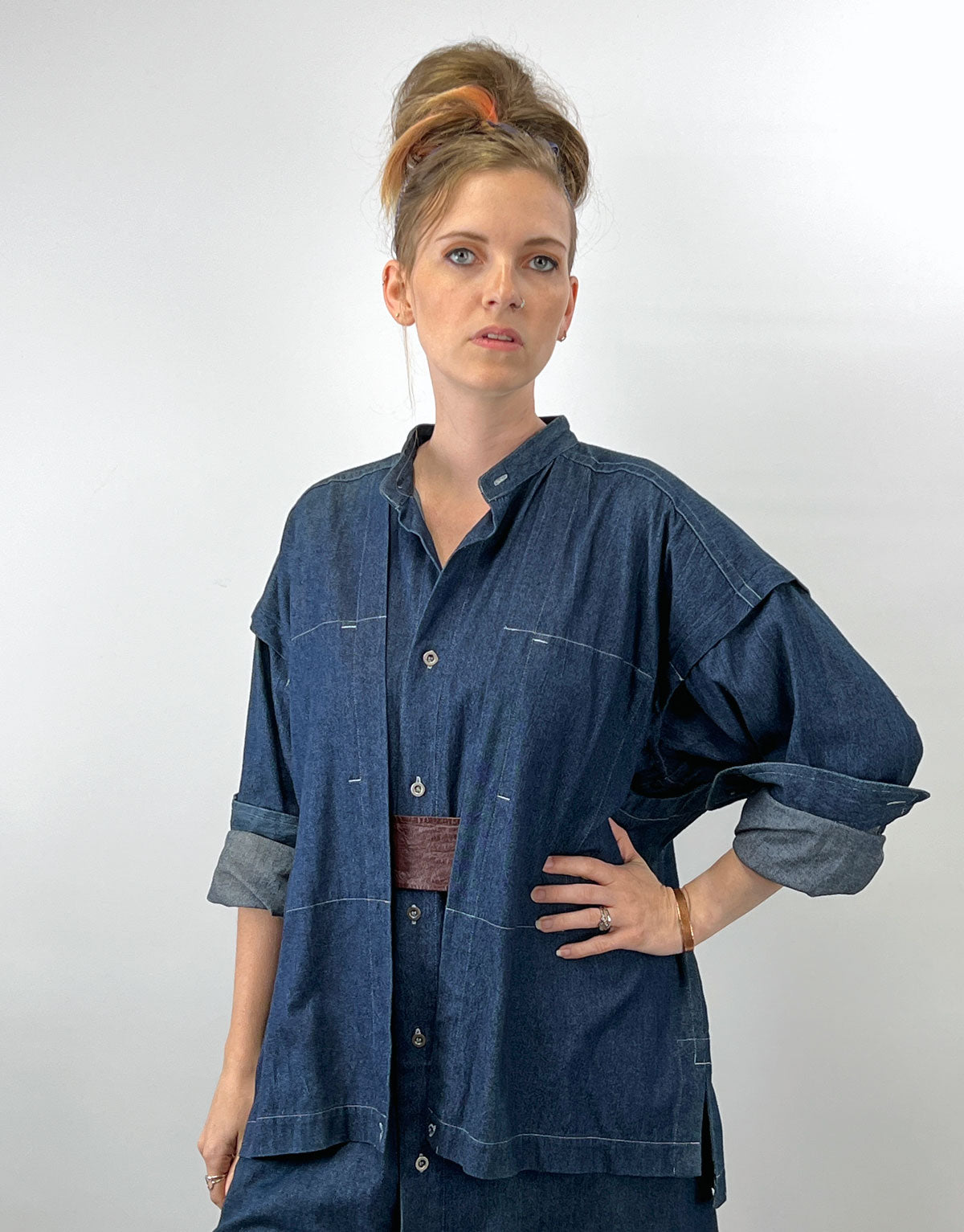 80s 90s Indigo Denim Coat Dress Issey Miyake Plantation OSFM 80s 90s Indigo Denim Coat Dress Issey Miyake Plantation OSFM