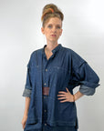 80s 90s Indigo Denim Coat Dress Issey Miyake Plantation OSFM VFG