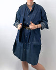 80s 90s Indigo Denim Coat Dress Issey Miyake Plantation OSFM VFG