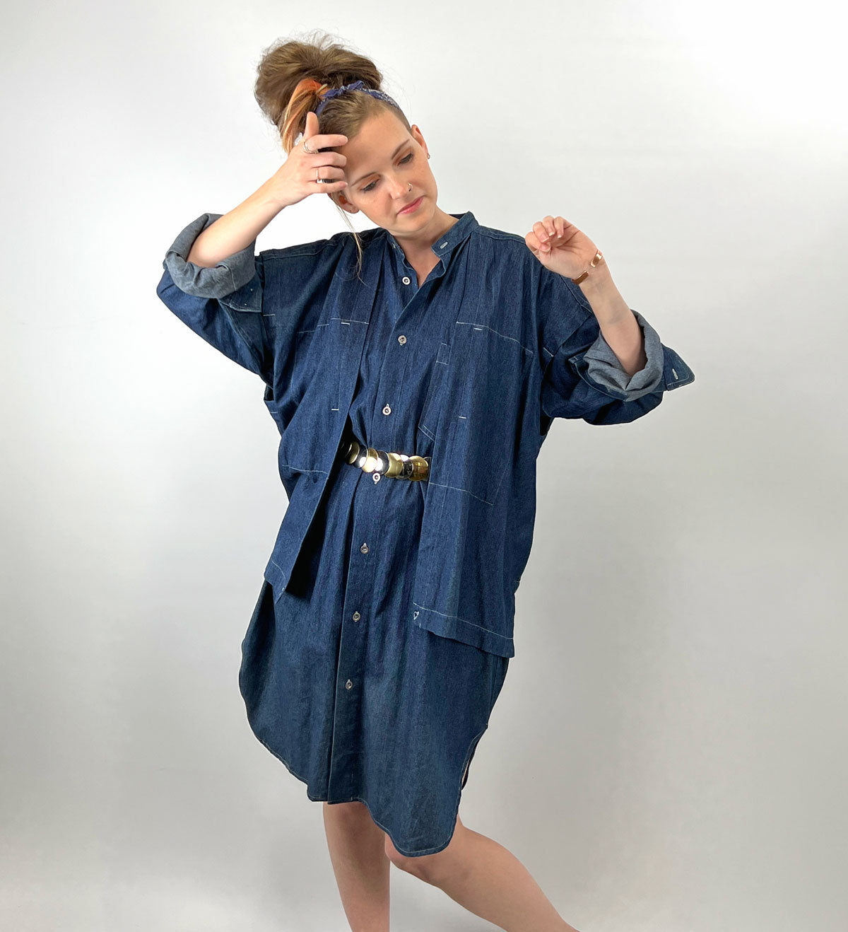 80s 90s Indigo Denim Coat Dress Issey Miyake Plantation OSFM VFG