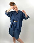 80s 90s Indigo Denim Coat Dress Issey Miyake Plantation OSFM VFG