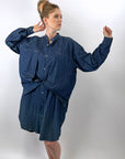 80s 90s Indigo Denim Coat Dress Issey Miyake Plantation OSFM VFG