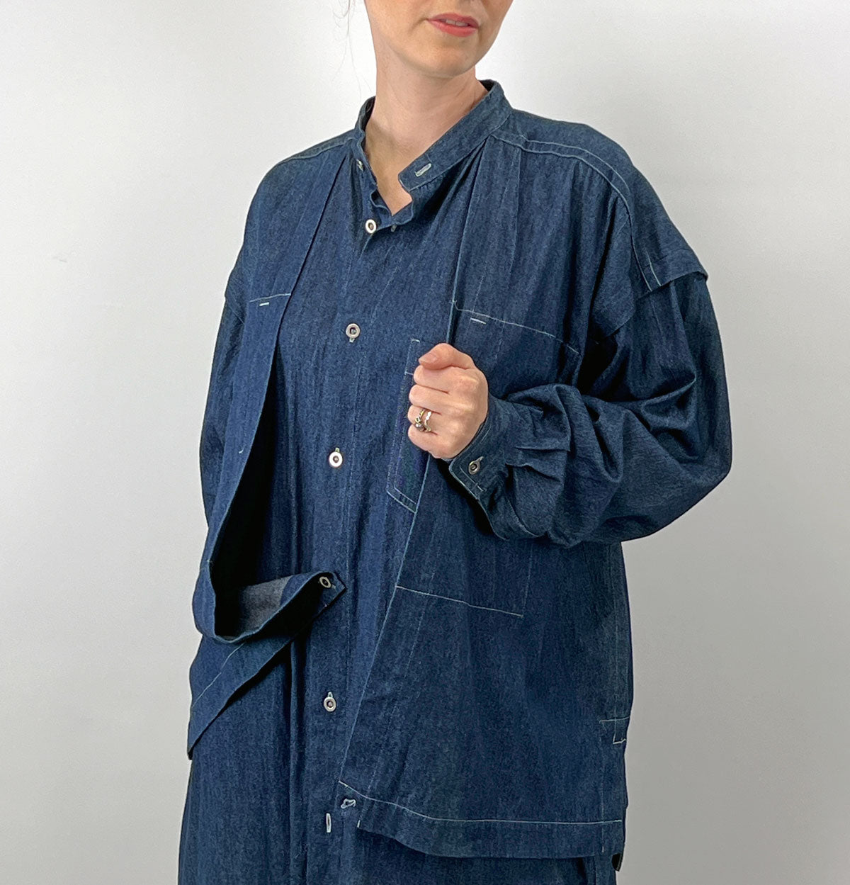 80s 90s Indigo Denim Coat Dress Issey Miyake Plantation OSFM