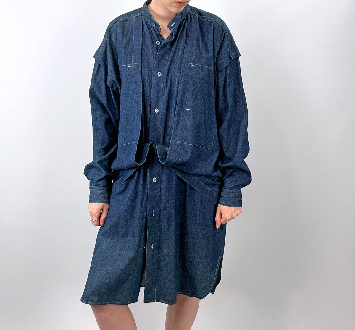 80s 90s Indigo Denim Coat Dress Issey Miyake Plantation OSFM VFG