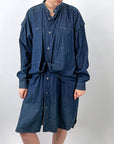 80s 90s Indigo Denim Coat Dress Issey Miyake Plantation OSFM VFG