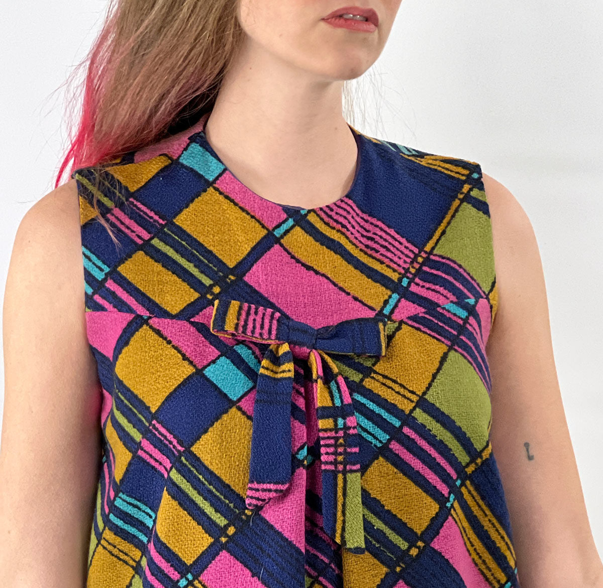 60s Mod Mini Dress Vintage Bold Plaid Trapeze As Is Small VFG 60s Mod Mini Dress Vintage Bold Plaid Trapeze As Is Small VFG