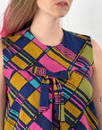 60s Mod Mini Dress Bold Plaid Trapeze As Is Small VFG
