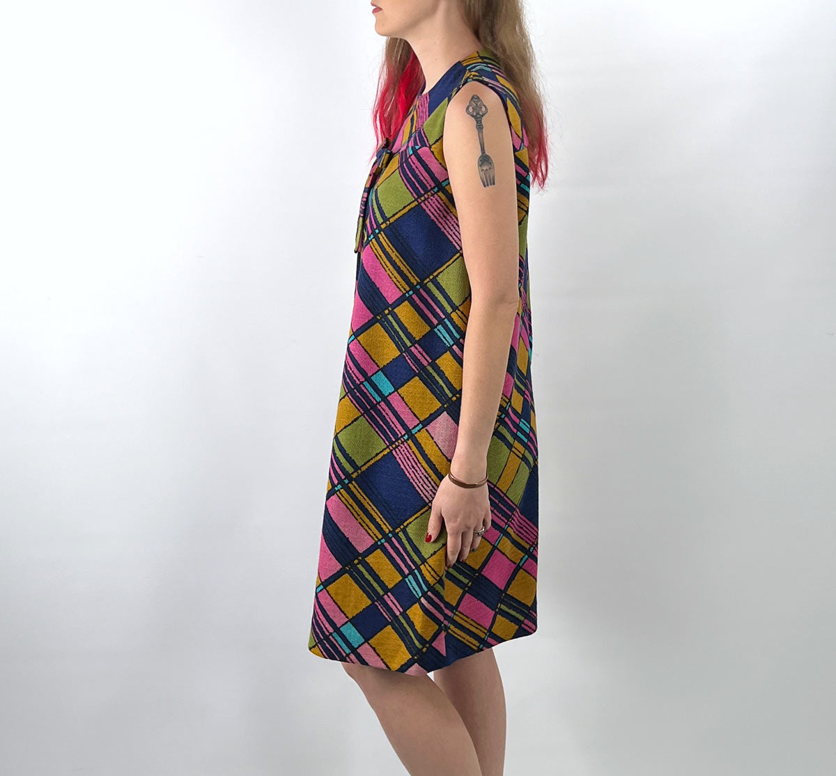 60s Mod Mini Dress Vintage Bold Plaid Trapeze As Is Small VFG 60s Mod Mini Dress Vintage Bold Plaid Trapeze As Is Small VFG