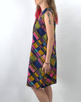 60s Mod Mini Dress Bold Plaid Trapeze As Is Small VFG