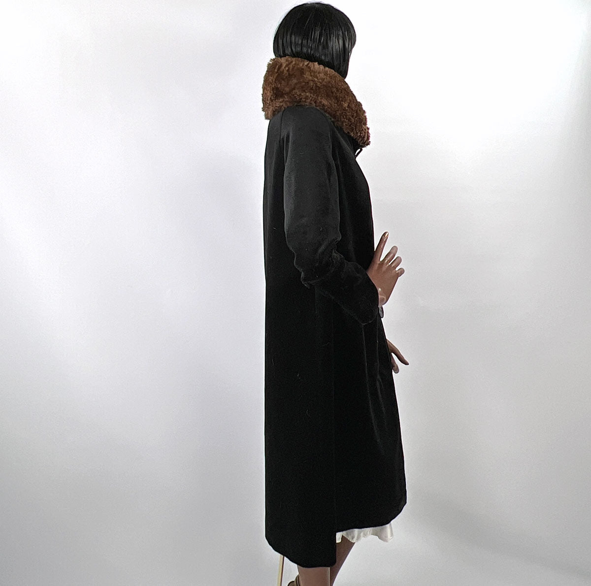 20s Cocoon Coat Mohair Plush Fur Collar Women&#39;s Vintage M/L VFG