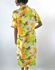 Vintage 60s Day Dress Floral Print Deadstock Earth Tones L/XL