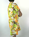 Vintage 60s Day Dress Floral Print Deadstock Earth Tones L/XL