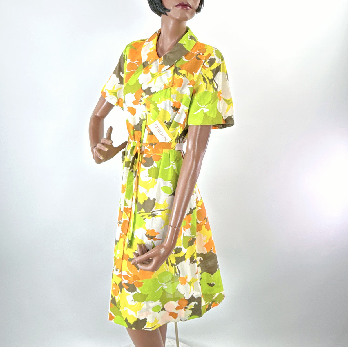 Vintage 60s Day Dress Floral Print Deadstock Earth Tones L/XL