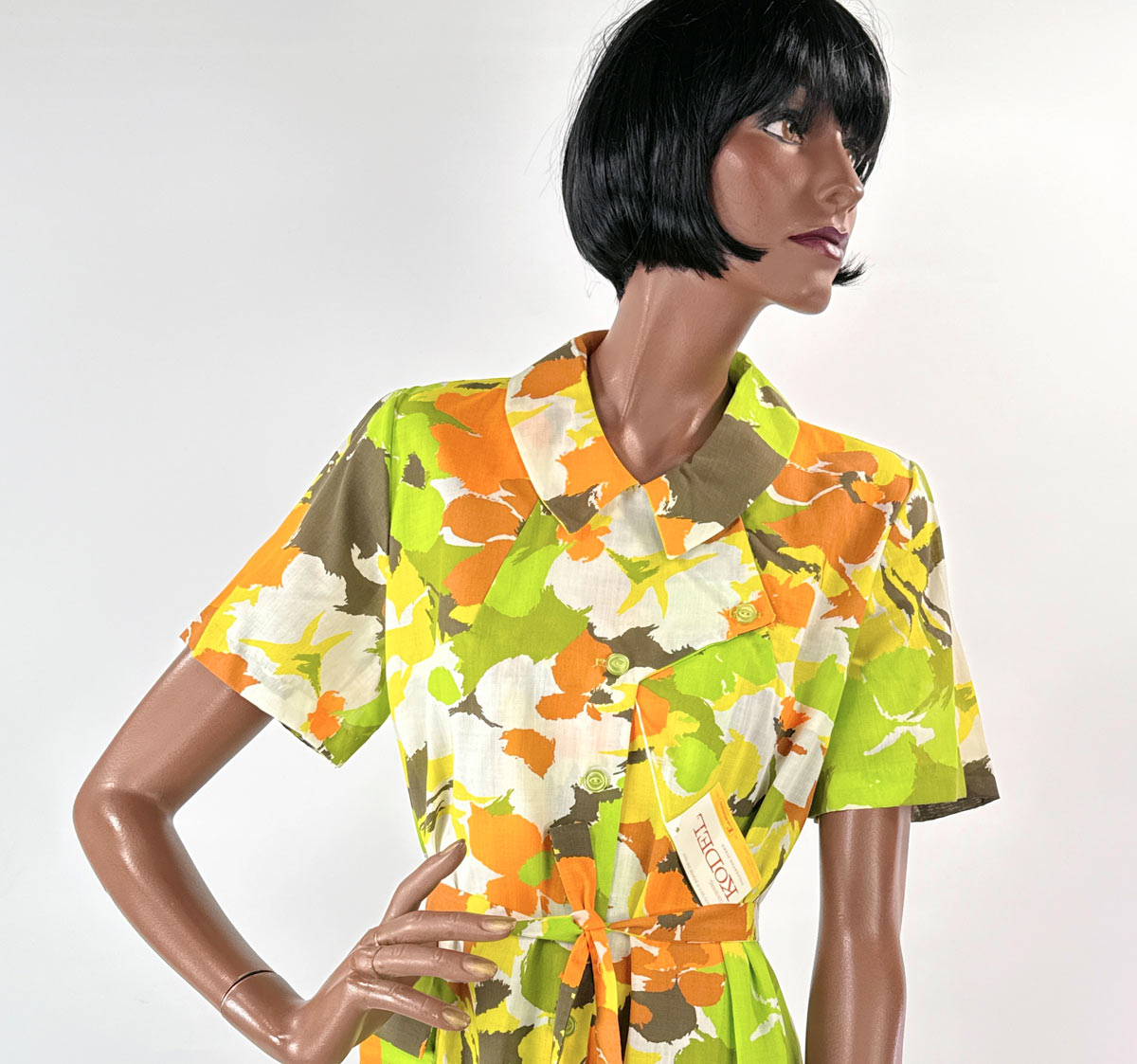 Vintage 60s Day Dress Floral Print Deadstock Earth Tones L/XL