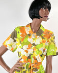 Vintage 60s Day Dress Floral Print Deadstock Earth Tones L/XL