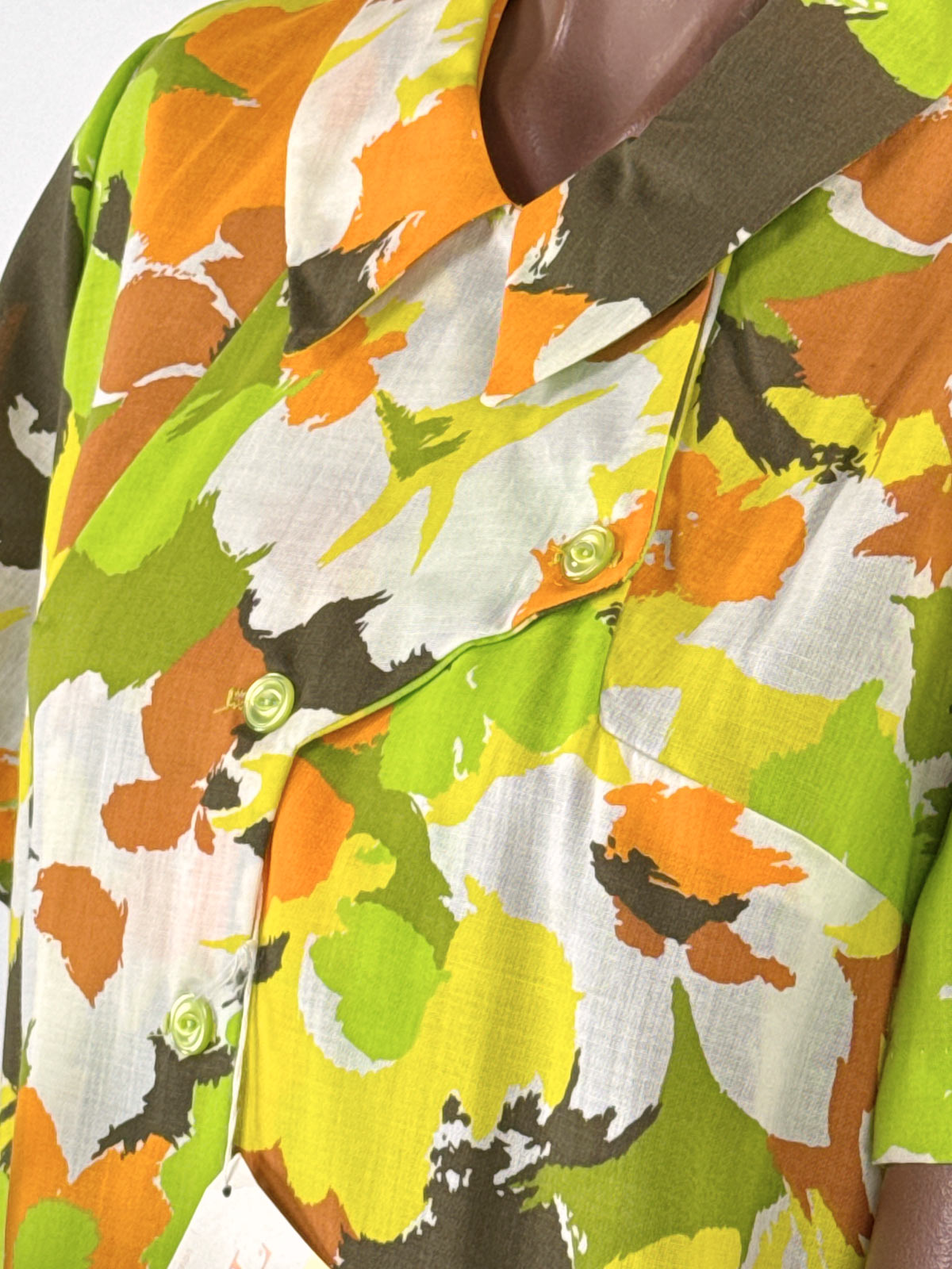 Vintage 60s Day Dress Floral Print Deadstock Earth Tones L/XL