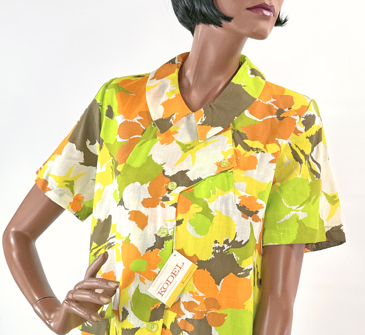 Vintage 60s Day Dress Floral Print Deadstock Earth Tones L/XL