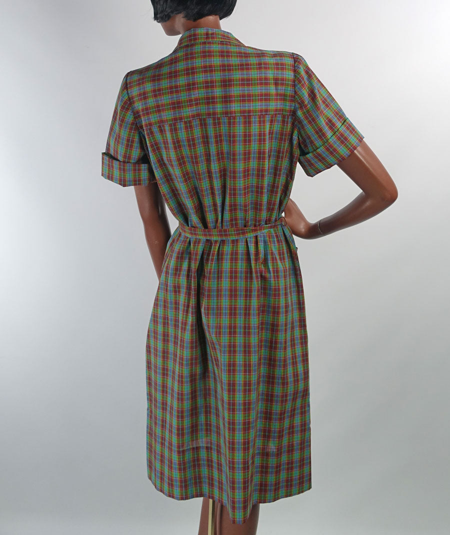 New Old Stock 50s 60s Plaid Day Dress Shirtwaist Style Vintage Shift Large Nancy Frock Dan River VFG