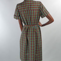 New Old Stock 50s 60s Plaid Day Dress Shirtwaist Style Vintage Shift Large Nancy Frock Dan River VFG