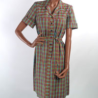 New Old Stock 50s 60s Plaid Day Dress Shirtwaist Style Vintage Shift Large Nancy Frock Dan River VFG