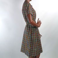 New Old Stock 50s 60s Plaid Day Dress Shirtwaist Style Vintage Shift Large Nancy Frock Dan River VFG