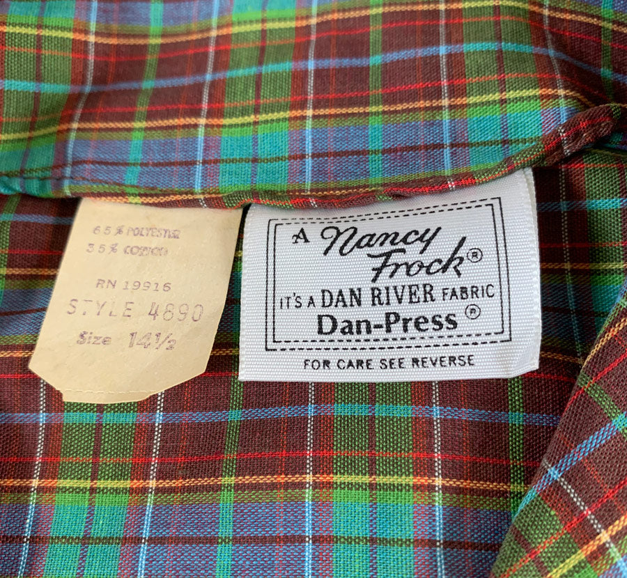 New Old Stock 50s 60s Plaid Day Dress Shirtwaist Style Vintage Shift Large Nancy Frock Dan River VFG