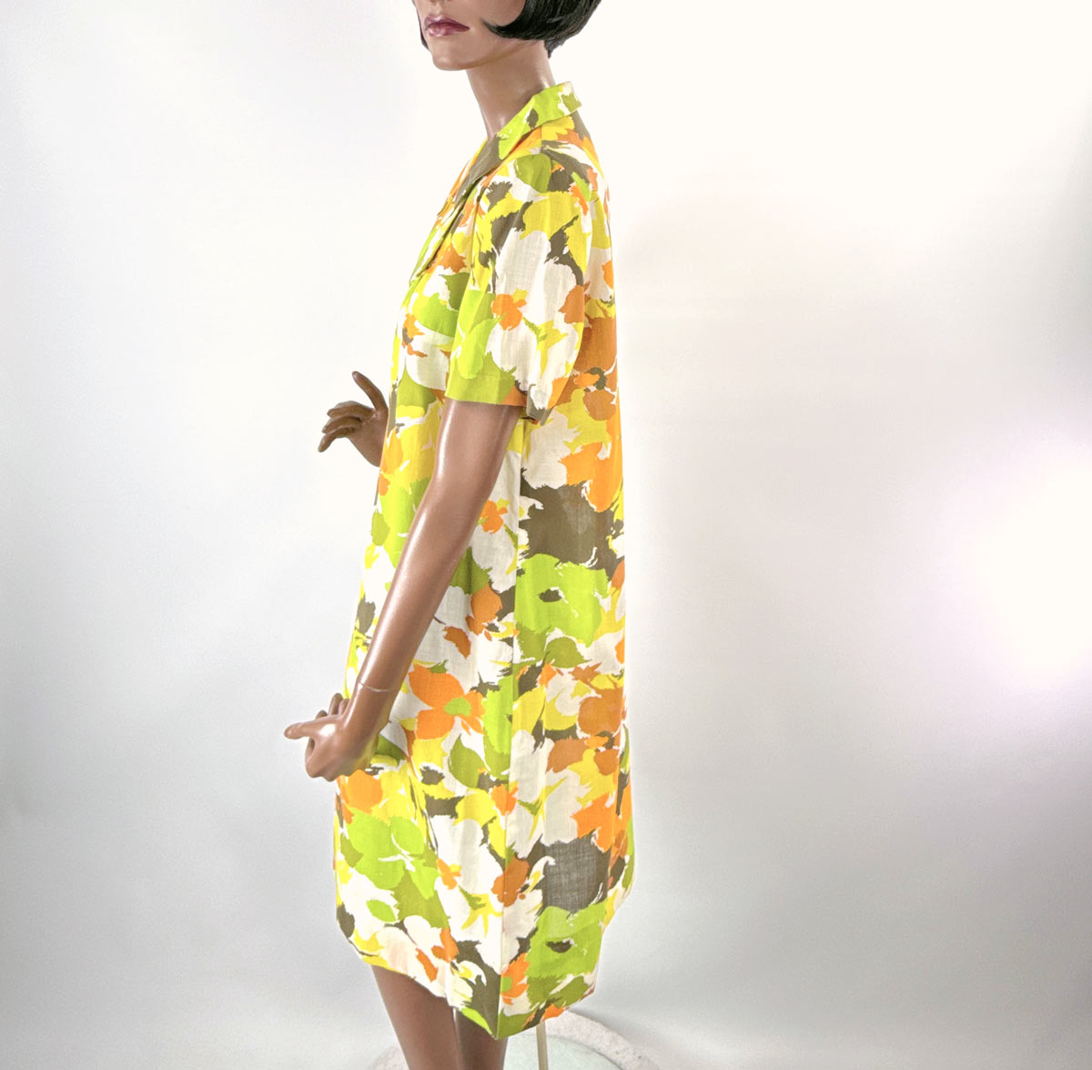Vintage 60s Day Dress Floral Print Deadstock Earth Tones L/XL