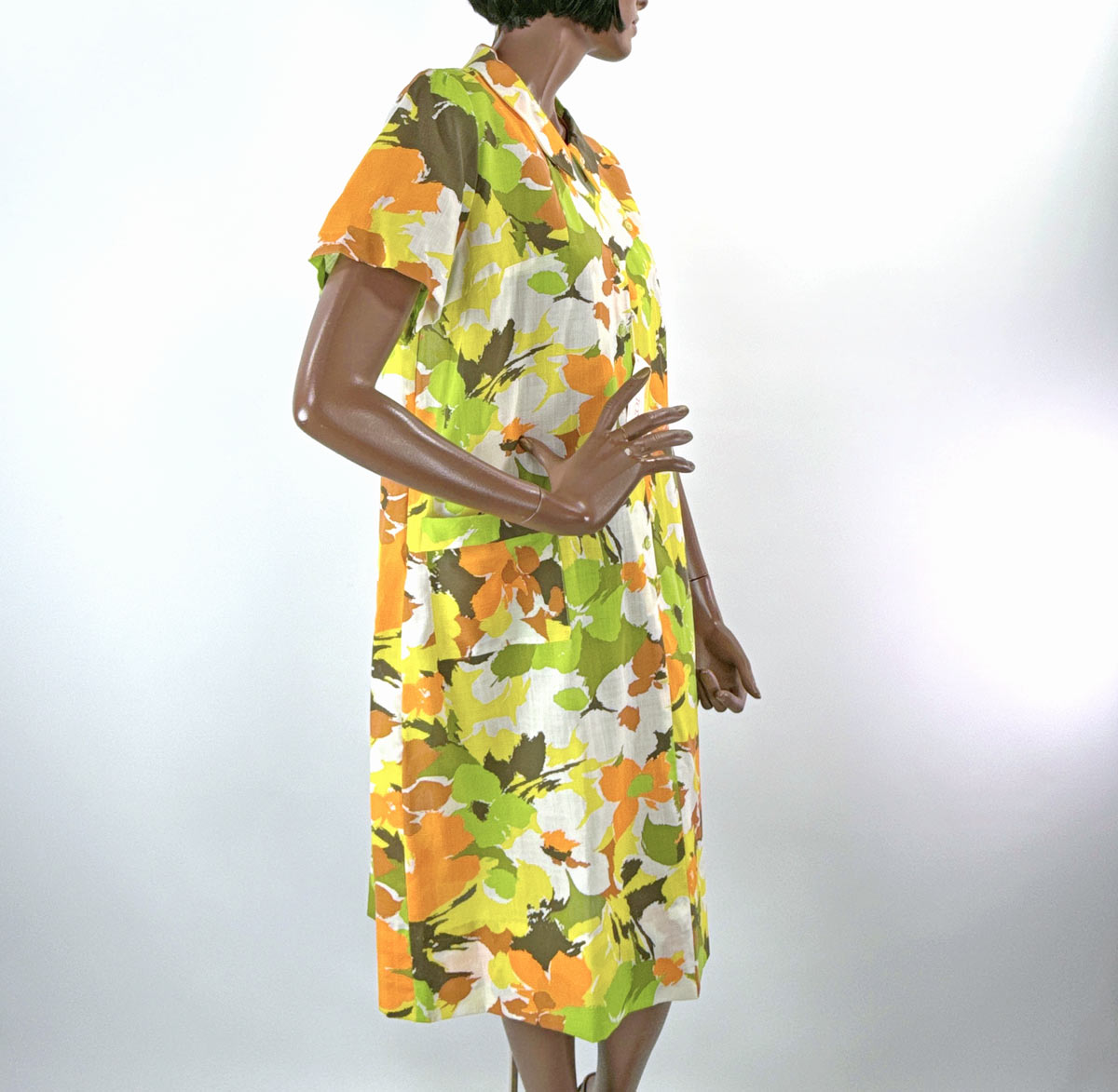 Vintage 60s Day Dress Floral Print Deadstock Earth Tones L/XL