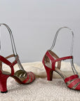 20s T-Strap Flapper Heels Pink Satin Vintage Shoes Silver Trim Nisley VFG