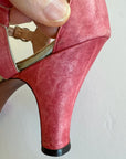 20s T-Strap Flapper Heels Pink Satin Vintage Shoes Silver Trim Nisley VFG