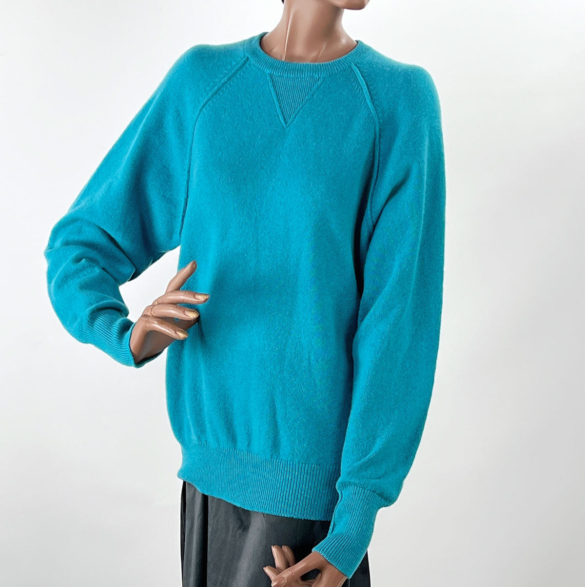 80s 90s Men&#39;s Pullover Sweater Turquoise Cashmere Large Norm Thompson VFG