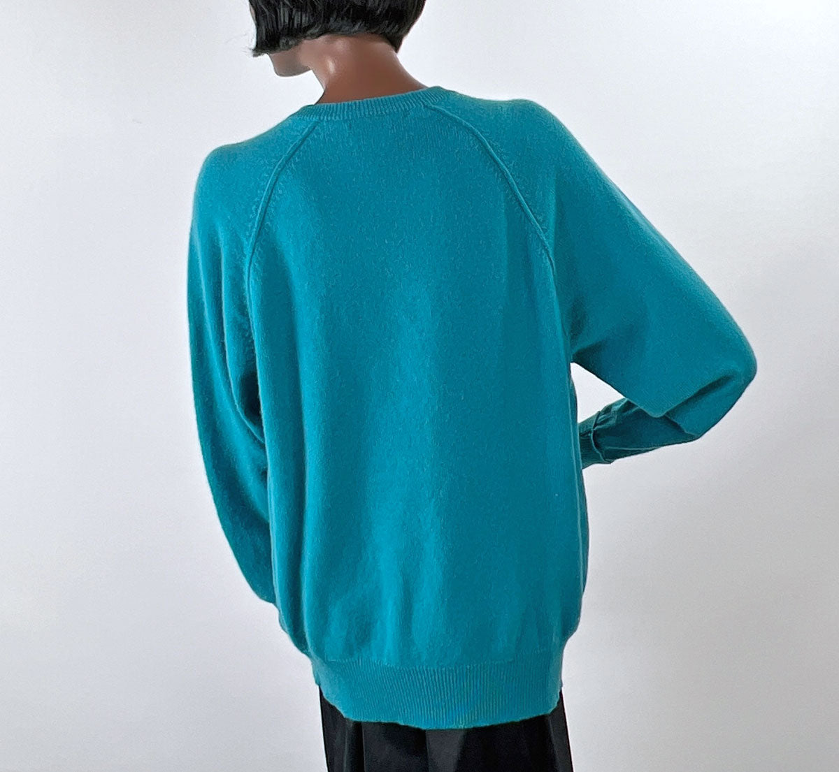 80s 90s Men&#39;s Pullover Sweater Turquoise Cashmere Large Norm Thompson VFG