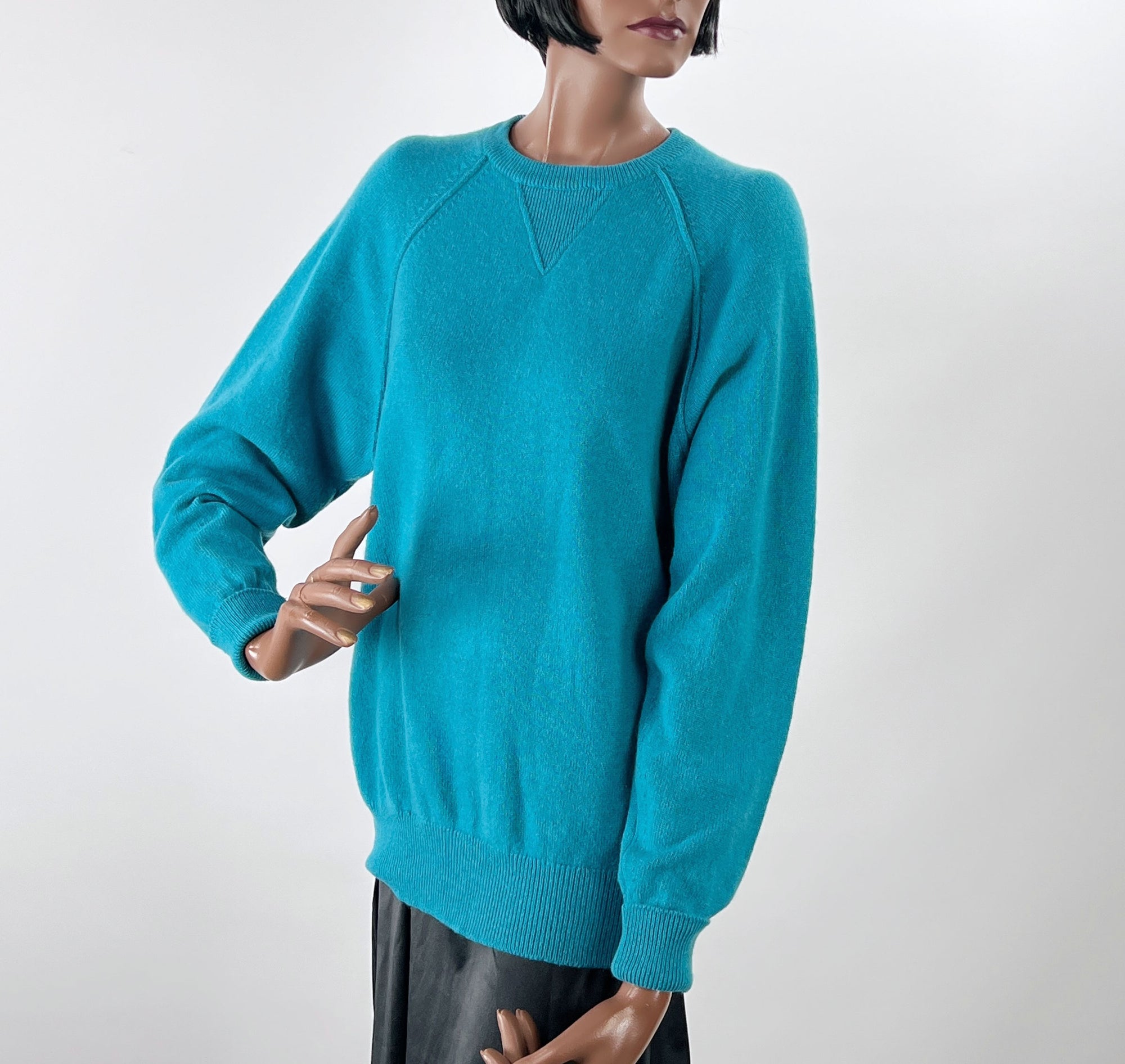 80s 90s Men&#39;s Pullover Sweater Turquoise Cashmere Large Norm Thompson VFG