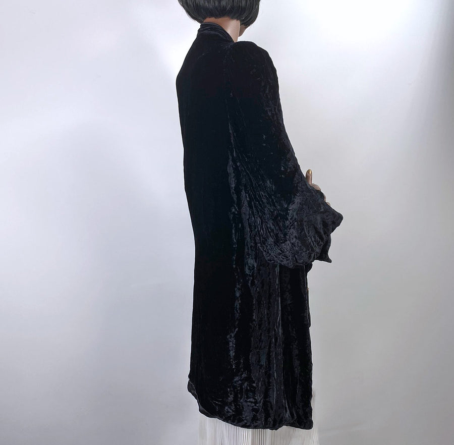 30s Crushed Velvet Jacket Black Dramatic Vintage Attached Scarf Women's S/M VFG