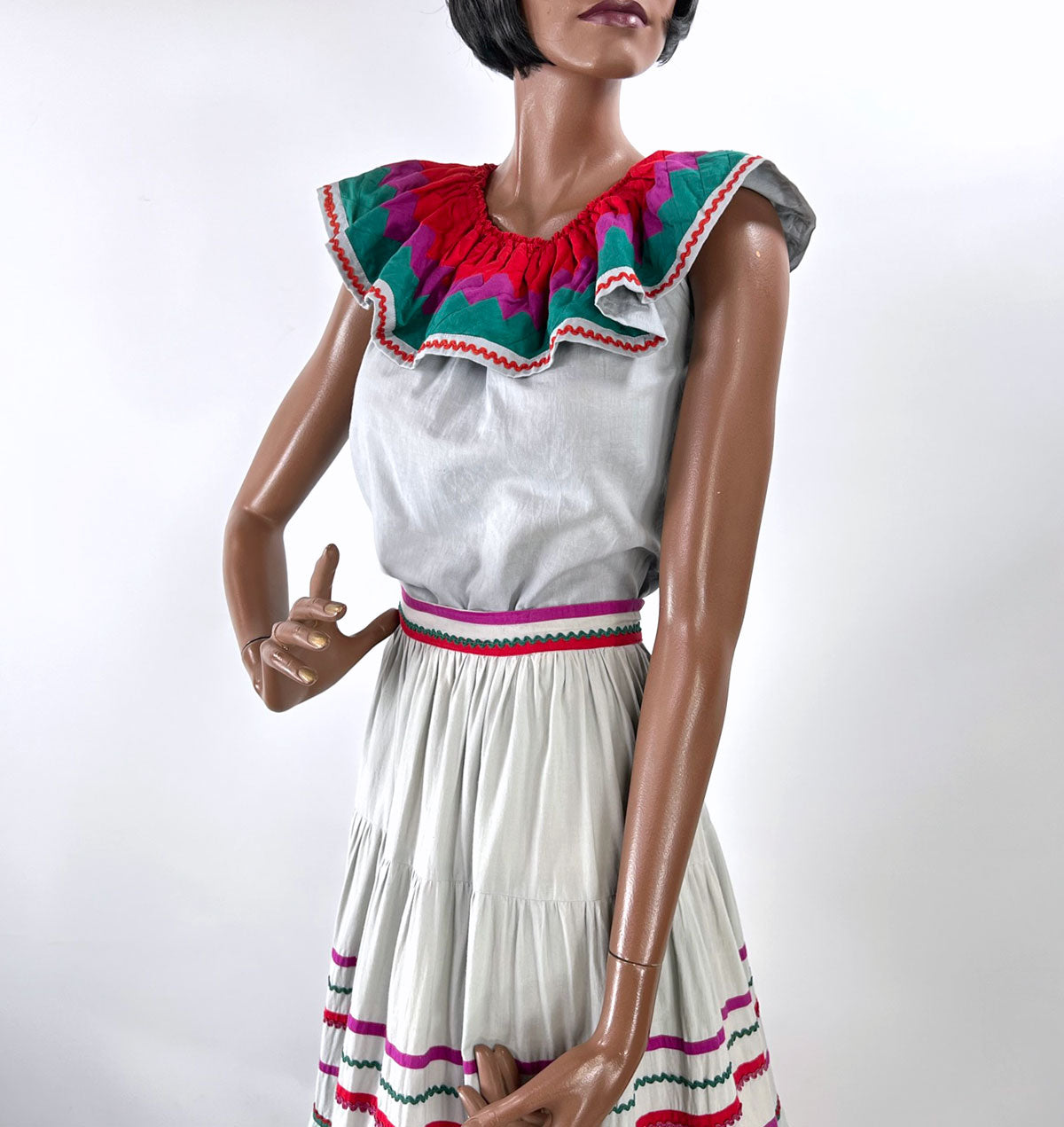 70s Patchwork Full Skirt &amp; Blouse 80s Vintage Seminole Style S/M Origins