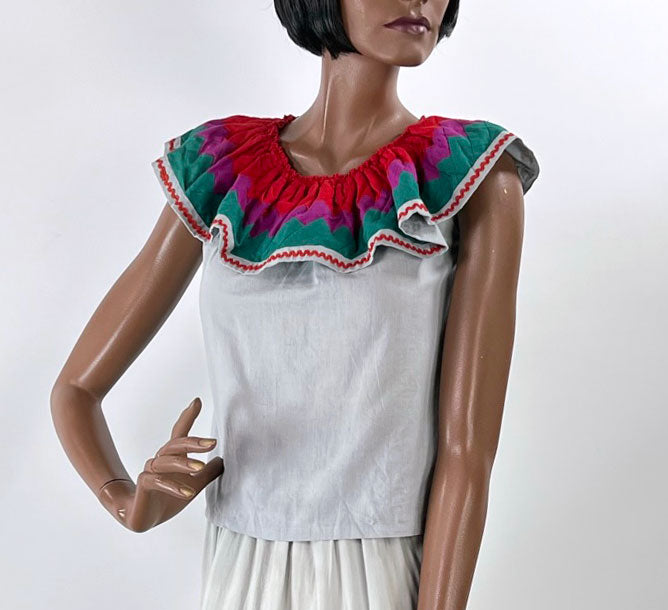 70s Patchwork Full Skirt &amp; Blouse 80s Vintage Seminole Style S/M Origins