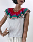 70s Patchwork Full Skirt & Blouse 80s Vintage Seminole Style S/M Origins