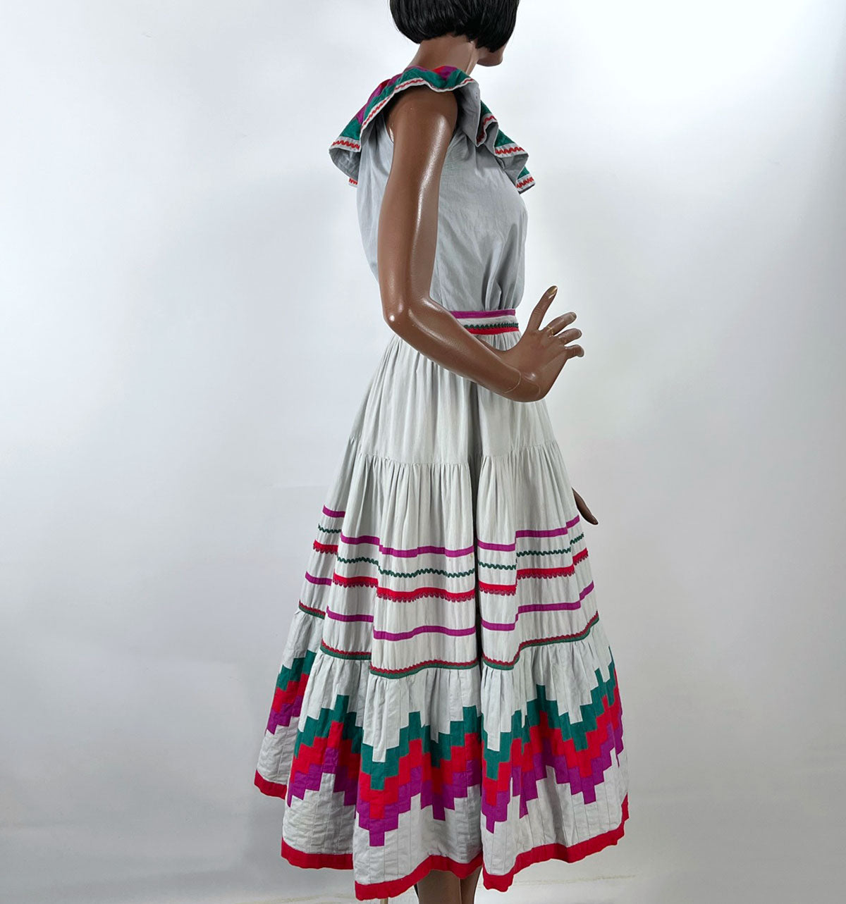 70s Patchwork Full Skirt &amp; Blouse 80s Vintage Seminole Style S/M Origins