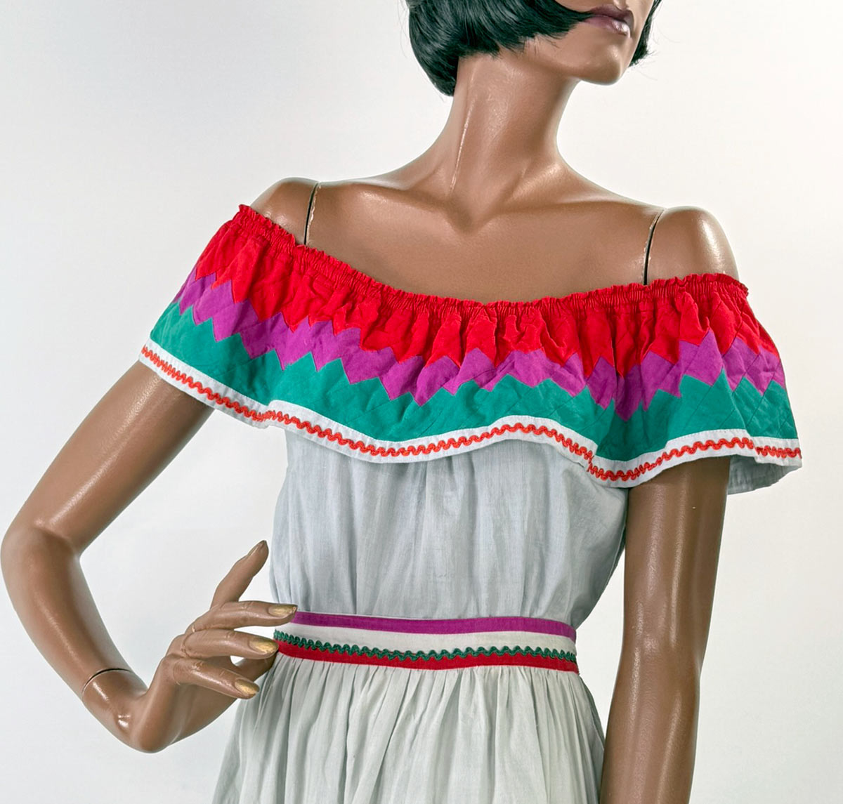 70s Patchwork Full Skirt &amp; Blouse 80s Vintage Seminole Style S/M Origins