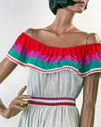 70s Patchwork Full Skirt & Blouse 80s Vintage Seminole Style S/M Origins