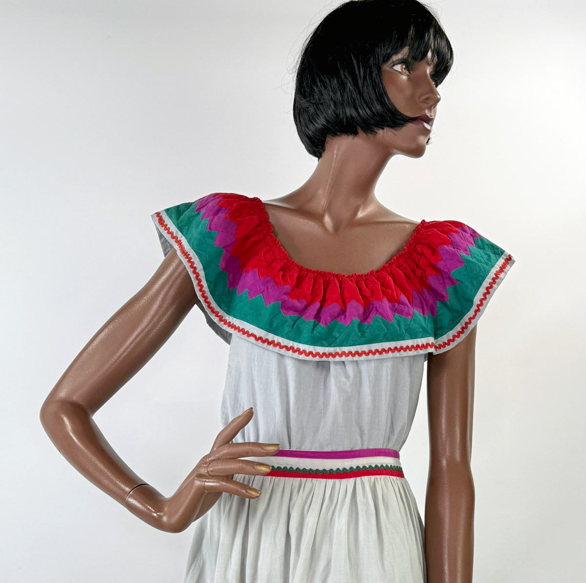70s Patchwork Full Skirt &amp; Blouse 80s Vintage Seminole Style S/M Origins
