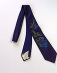 50s Hand Painted Neck Tie Ducks in Flight Over Pond VFG Dark Blue