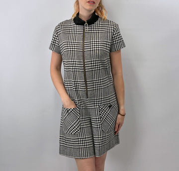 60s Vintage Mod Mini Jumpsuit Scooter Women's Houndstooth Wool Hot Pants M/L VFG Pant'her Plus College Town