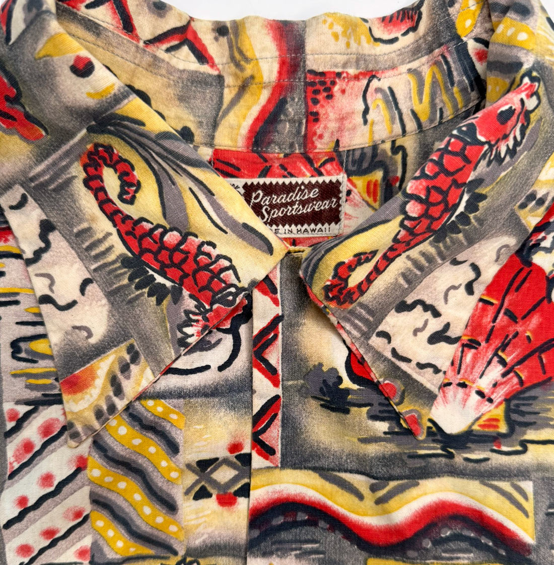 Vintage 50s Hawaiian Shirt Seahorse Novelty Print Men's XL Paradise Sportswear VFG