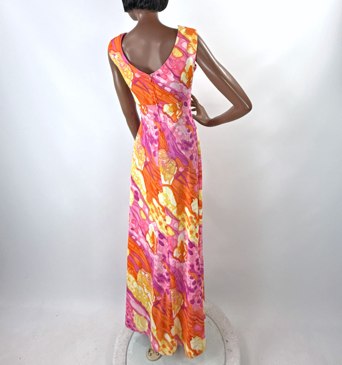 70s Maxi Dress Psychedelic Melting Print Vintage Chiffon Capelet Paula Brooks VFG